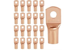 QIDARUSXL 20 Pezzi Capicorda – 35mm2 Capicorda a Occhiello M6 in Rame Ispessito, Terminali a Crimpare ad Anello, Connettori SC Non Isolati, per Auto e Sistemi Elettrici (Oro, SC35-6)