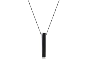 COAI Pendente Barra Rettangolare in Ossidiana Nera, Collana Lunga Pendente Unisex con Catena in Acciaio Inox Placcato Oro