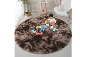 OMGREAT 120cm Fluffy Round Area Rug for Bedroom Soft Fuzzy Circle Rug for Kids Girls Baby Room Indoor Plush Circular Nursery Rugs Cute Modern Furry Rugs for Living Room Shaggy Carpet for Bedroom, Coffee