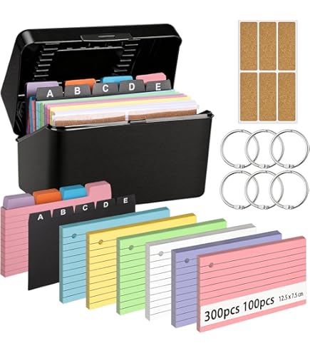 1000 stuks indexkaarten, A8, met ring, woordenschat, leerkaarten, flashcards, 150 g/m², indexkaarten, kleurrijk met 10 binderingen voor schoolspullen, kantoor, thuis, leren, notities, 10 kleuren
