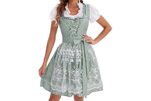 GWAWG Dirndl Femme Robe Oktoberfest Costume Traditionnel Blouse Dentelle Jupe Midi Tablier Tenue Wiesn Fête Populaire Célébration Vert Blanc