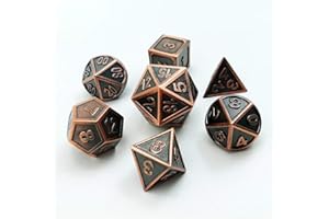 BESCON DICE Bescon Antyczne miedziane kości wielościenne z litego metalu, zestaw 7 miedzi, metaliczne RPG, do odgrywania ról, zestaw 7 szt., D4-D20