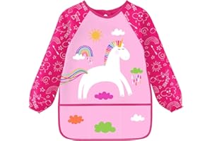 MORLUKS Grembiule pittura bambini 3-8 anni, grembiule pittura bambini unicorno dinosauro, grembiule artigianato bambini con 3 tasche, grembiule pittura scuola 1, classe ragazze ragazzi, lunghezza 58cm
