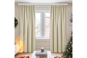 Deconovo Cortina Opaca Termica Aislante para Habitacíon Infantil Fruncida 2 Piezas 140 x 245 cm Beige Oscuro