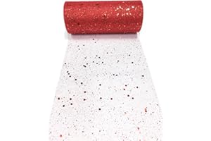 CAIIBTNTGB 15cm x 22,8m paillettes tulle tessuto rotolo esagono paillettes tessuto rete bobina tutù gonna Bady doccia festa di nozze decorazione di compleanno (Rosso)