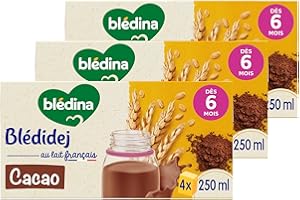 Blédina Blédidej - Céréales bébé Lactées Cacao - Dès 6 Mois - 12 briques de 250mL (L'emballage Peut Varier)