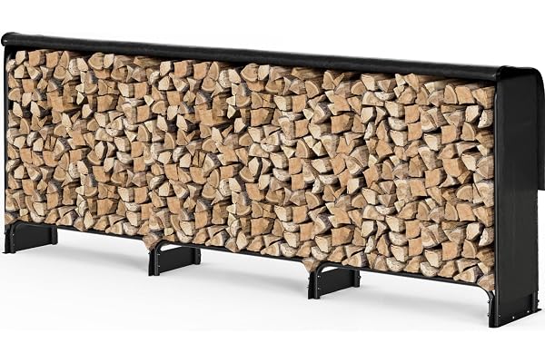 VOUNOT® Vedhylla med vattentätt lock, metallförvaring utomhus, 300 x 116 x 26 cm