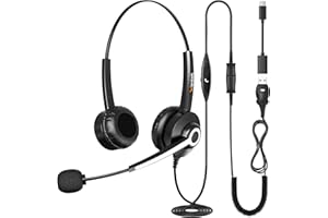 Wantek USB Headset with Microphone for PC Laptop,USB/Type-C/Quick Disconnect Jack 3-In-1 Headphones with Noise Cancelling & Audio Controls,Teams Headset for Office/Call Center/Work (Binaural)