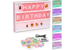 SHYOSUCCE A4 Cinematic Lightbox Pink with 16 Color Changings, 4 Flash Modes, 221 Letters and 163 Emojis, 24 Blank Cards, LED Light Box for Wedding, Anniversary, Birthday, Party, Store Sign