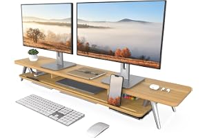 Fenge Skrivbordsskärmstativ med inbyggt fack för , och penna, trä- och metallskärmshöjare för PC, bärbar, TV, hem och kontor (mörk ek, 120 cm)