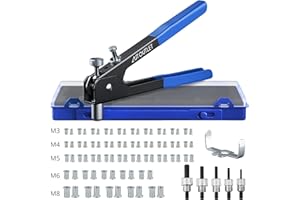 AUTOUTLET 86 Pezzi Kit Rivettatrice per Inserti Filettati,Rivettatrice Manuale Professionale da 10 Pollici Con Mandrini M3 M4 M5 M6 M8 e 80 Dadi Rivettati,Colore Blu