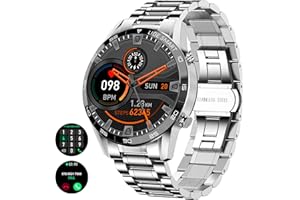 LIGE Smartwatch męski, 1,3 cala, outdoorowy, cyfrowy zegarek sportowy, modny, wodoszczelny smartwatch z pulsometrem, monitor snu, aktywności, bransoletka ze stali nierdzewnej