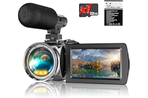 Windancy Caméra vidéo Ultra HD 1080p pour YouTube, zoom numérique 18x, écran IPS 3" rotatif à 270° avec microphone