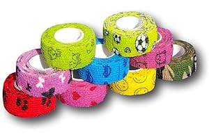 Kit de 9 pansements EKNA pour enfant - Pour les doigts - Sans colle - Motif au choix - 2,5 cm x 4,5 m - Élastique, imperméable et cohésif