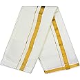 NITHILA CREATIONS Kerala Cotton Kasavu Mundu Dhoti for Boys, Offwhite with Golden Border, Sticky Tape Mundu (Offwhite)