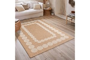NAZAR Tapis Nature, Tapis Naturel Boheme, Tapis Aspect Jute, Tapis Salon, Chambre, Couloirs, Tapis ExtRieur, Couleur Naturelle (160x230 cm, 8868 Blanc)