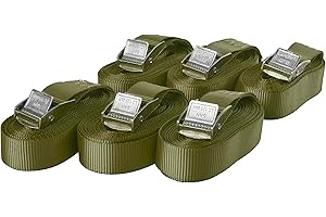 SANDAX Lot de 6 Sangles d'arrimage avec Boucle, Ceinture à Blocage par Serrage, Sangles de Fixation Charge Max. 250 kg, Selon DIN en 12195-2, Longueur 3m Largeur 25mm, en Une pièce, Vert Olive