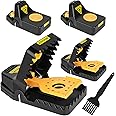 Extra Large Rat Trap, Super Heavy Duty Instant Kill Traps,Reusable Humane Rat Traps for Mouse Rat Chipmunk,High Sensitive Mice Snap Trap for Indoors and Outdoors,Effective & Safe Rodent (4, Yellow)