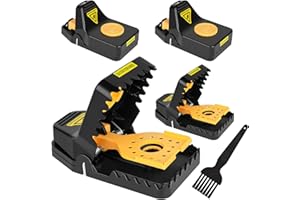 KWAIYOLE Rat Traps, 4 Pack Super Heavy Duty Instant Kill Traps,Reusable Humane Rat Traps for Mouse Rat Chipmunk,High Sensitive Mice Snap Trap for Indoors and Outdoors,Effective & Safe Rodent (4, Yellow)