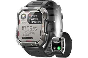 IOWODO Smartwatch Uomo,2.01“ Militari Smart Watch con Chiamate,Orologio Fitness Tracker con Torcia,100+ Modalità Sport Smart Watch con Contapassi/24H Cardiofrequenzimetro/Sonno per Android iOS