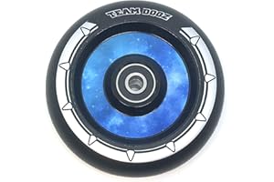 Team Dogz 100mm Scooter Wheel Single with Galaxy Blue Core and Black 88A PU with ABEC11 bearings.