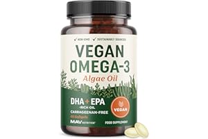 MAV NUTRITION Vegan Omega 3 Algae Oil | Plant Based DHA EPA | Sustainably Sourced, No Carrageenan, Non GMO | Heart, Brain, and Eye Health | Fish Oil Alternative | Algae Omega 3 Supplement | 60 Softgel Capsules