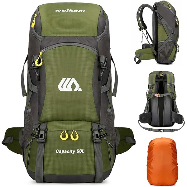 DEARBAG Wandelrugzak voor heren, 50 liter, reisrugzak voor dames, trekkingrugzak, grote waterdichte rugzak, zwart, wandelrugzak met regenhoes, voor wielrennen, wandelen, kamperen, bergbeklimmen
