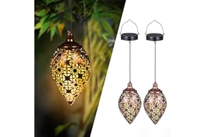 GÖRVITOR Görvitor 2 sztuki latarni solarnych do użytku na zewnątrz, metalowa, wisząca latarnia solarna, wodoszczelność IP44, ciepła biel, orientalne lampy solarne do użytku na zewnątrz, do ogrodu, na balkon, taras, Boże Narodzenie