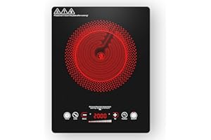 VBGK Electric Ceramic Hob with Plug-in, Single Electric Hob, Single Cooking Zone with LCD Touch Screen, 4-Hour Timer, 9 Power Levels Up to 2000W, Safety Lock, 220-240V