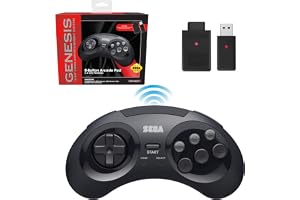 Retro-Bit Sega Genesis 2.4 Ghz Wireless Controller for Sega Genesis Original/Mini, Switch, PC, Mac - Includes Controller, 2 Receivers & Storage Case (Black)
