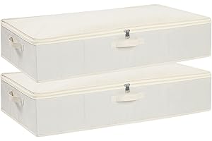 YheenLf 2 Stück Aufbewahrungsboxn mit Deckel, Faltbare Kleiderschrank Organizer mit Verstärktem Griff und Reißverschluss für Bettdecken Decken Kleidung, Beige, 80x40x15cm