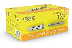 ETELEC Kit Scatola 50 Tasselli Universali TX8 Nylon 8X40 mm Vite 5x45 mm