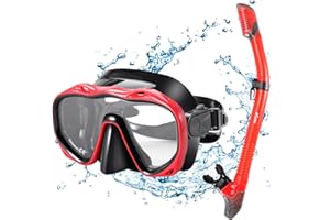KUYOU Premium Snorkel Set, Adult Snorkeling Diving Mask Tempered Glass Silicone Swimming Goggles Mask Dry Snorkel Set