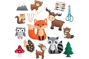 CHICHI:OÜ 12 Stück Kinder Nähset Set - Tierformen Filz Nähen Nähen für Kinder ab 6 Jahre DIY Nähen Tierformen Pädagogisches für Anfänger Nähspaß Kreativ Tiere Filzen Pädagogisches Festliche Kreativsets