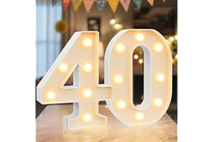 Ledido LED Light Up Marquee Numbers Sign - Cool & Warm Light up Numbers for 40th Birthday Decorations, LED Number Lights for Wedding Anniversary Grad Home Bedroom Table Wall Party Decor, Number 40