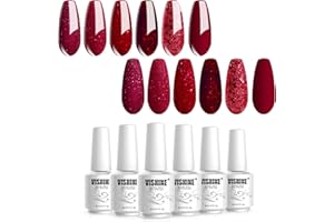 Vishine Set di smalti gel rossi, set starter smalto gel gommalacca, smalto gel rosso per nail art 6 x 8ml