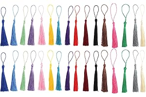 ANAJOY 32pcs Tassels, Tassels Pendant,Colourful Silky Tassels With Loop, For Jewelry Making, Crafts, Bookmarks, Curtain Decoration