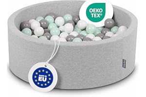 KiddyMoon 90X30cm/300 Bolas ∅ 7Cm Piscina De Bolas para Ninos Hecha En La UE, Gris Clr:Blanco/Gris/Menta