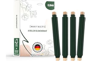 Sersch 4X Rollen Blumendraht - Sehr robust Zum binden von Kränzen und Blumensträußen 0,8 mm stark Witterungsbeständiger und reißfester Wickeldraht Grüner Basteldraht auf Holzwickel