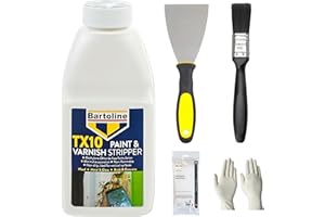 MK RETAIL Paint Remover Bundle with Bartoline TX10 Paint Stripper/Varnish Stripper (500ml), Paint Scraper Tool, Harris Dust Sheet, MK Paintbrush & Gloves