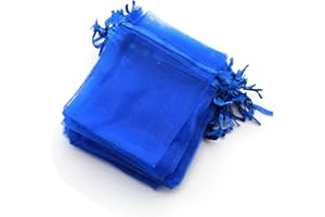 OLILLY - 100 bolsas de organza (7 x 9 cm), color azul, ideal para bodas, bautizos, regalos, lavanda, joyas (azul)