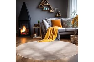 ‎CARPETSALE24 Carpetsale24 Waschbarer Teppich Rund 160 cm Beige Einfarbig Kurzflor Modern Weich rutschfest Pflegeleicht Maschinenwaschbar für Wohnzimmer Schlafzimmer Esszimmer
