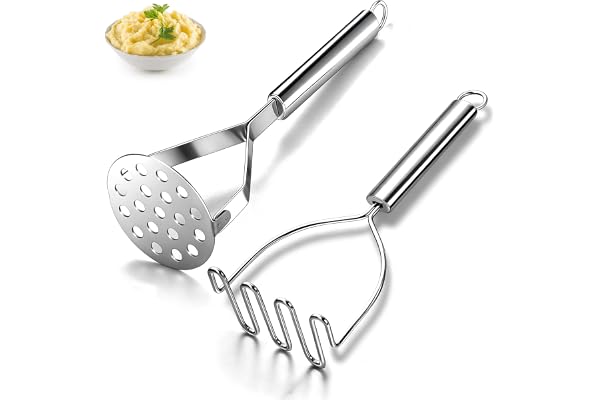 Presse-Purée de 2 pièces, Kyraton Acier Inoxydable Écrase-patates Cuisine Ustensiles Accessoires Essentiels pour Avocat, Pommes de Terre, Haricots, Viande, Légumes