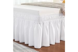 Vocander Single Bed Valance Sheet White, Single Size Bed Skirt Pleated Wrap Around 90 × 190 cm, Easy to Install Machine Washable