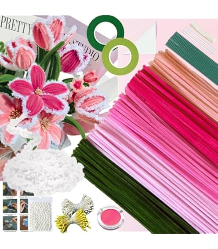 300 Stück Pfeifenputzer Blumen Set - DIY Bastelset Mit Perlen & Zubehör In Rosa