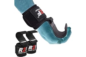 R2F RIGHT TO FIGHT R2F Ganci Sollevamento Pesi, 8mm Neoprene Fasce Polsi Imbottita Supporto, Gomma Rivestito Impugnature Grips, Gym Gancio Cinghie per Fitness Powerlifting Allenamento Palestra Bodybuilding, Uomo Donna