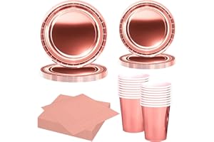 MORAINJAY Set di 68 Pezzi di Stoviglie Oro Rosa per Feste, Piatti di Carta, Bicchieri, Tovaglioli, Stoviglie per Compleanni, Matrimoni, Baby Shower, Lauree, Anniversari, Set per 16 Ospiti