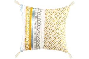 MOCOFO Fundas de Cojines 45x45 Fundas de Almohada Bohemia Decorativa Adecuado para sofá Sala de Estar, balcón Coche(Amarillo de Praga)