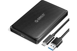 ORICO Obudowa dysku twardego 2,5 cala USB C, 6 Gbps USB 3.1 Gen 1 SSD obudowa 2,5 z kabą USB, UASP, zewnętrzna obudowa dysku twardego do 7/9,5 mm SATA I II III HDD SSD do 6 TB, bez narzędzi (czarna,