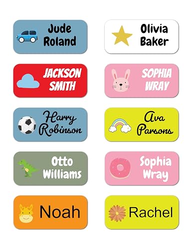QuoteMyWall 36 x Personalised Stick On Clothing Labels for Kids School Clothes Stationery Water Bottle Lunch Boxes Items - Washing Machine/Tumble Drier & Dishwasher Safe Sticker Tags (Blue)